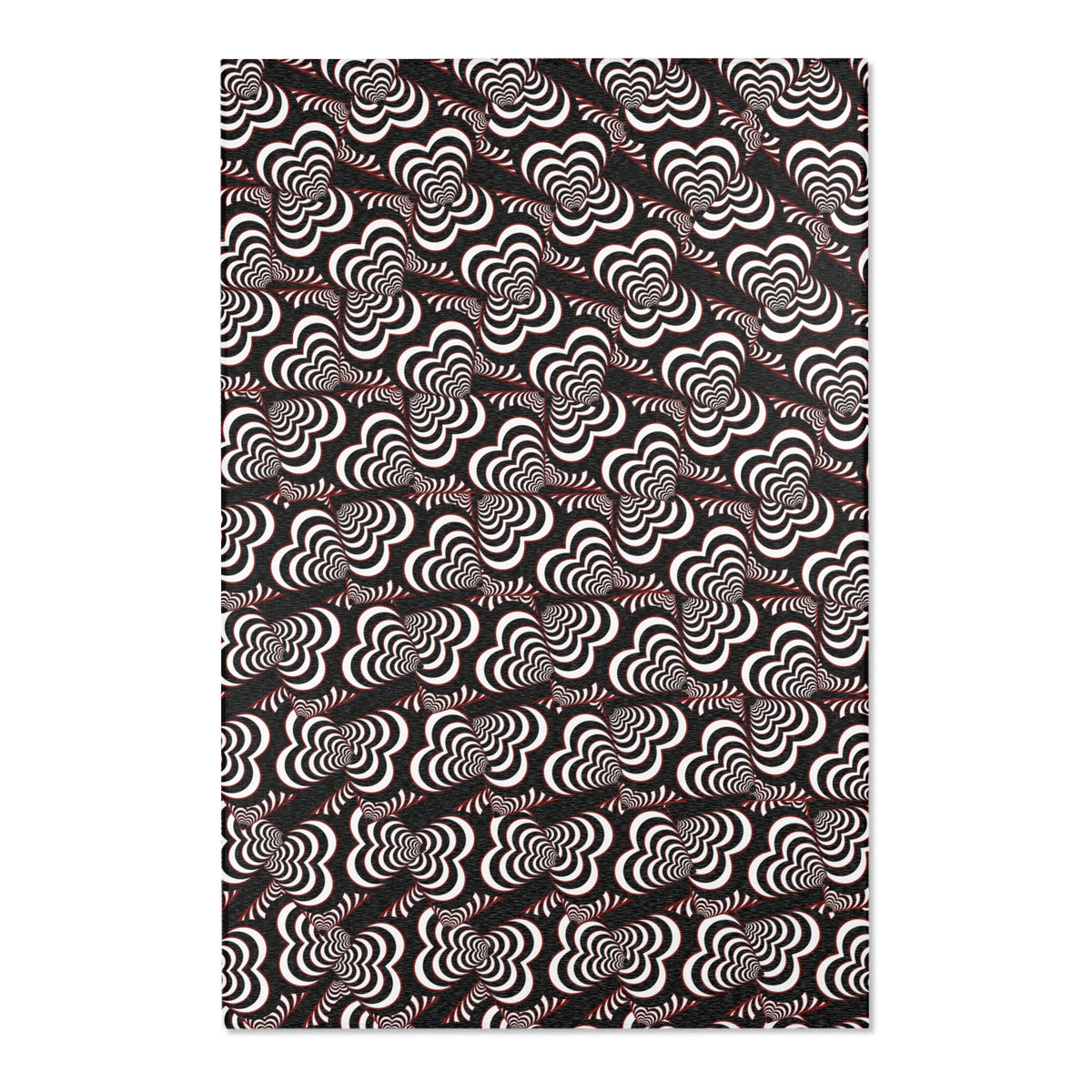 Retro Optical Wave Area Rug — Black, White & Red Geometric Pattern