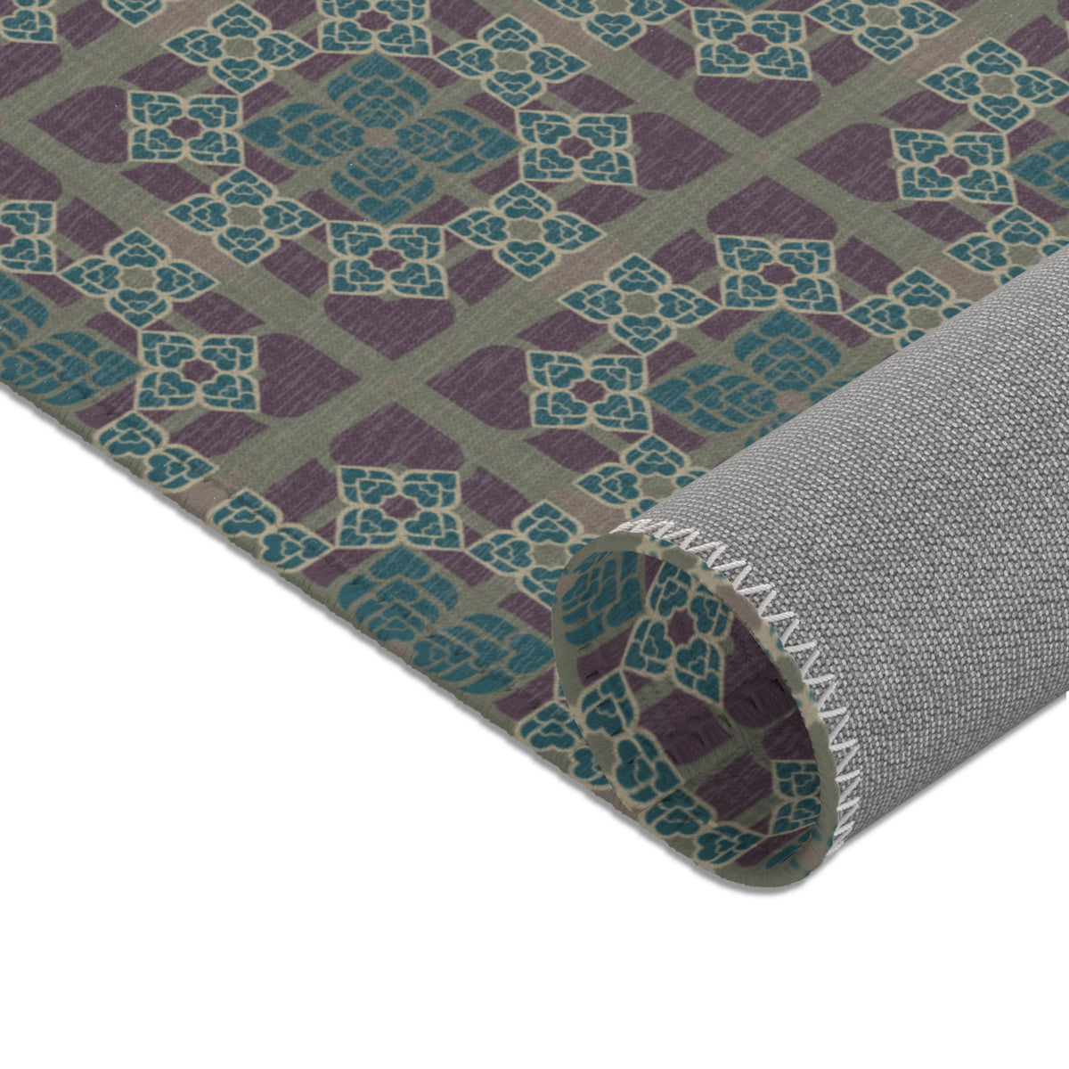 Heart Petals Rug — Teal & Plum Mosaic