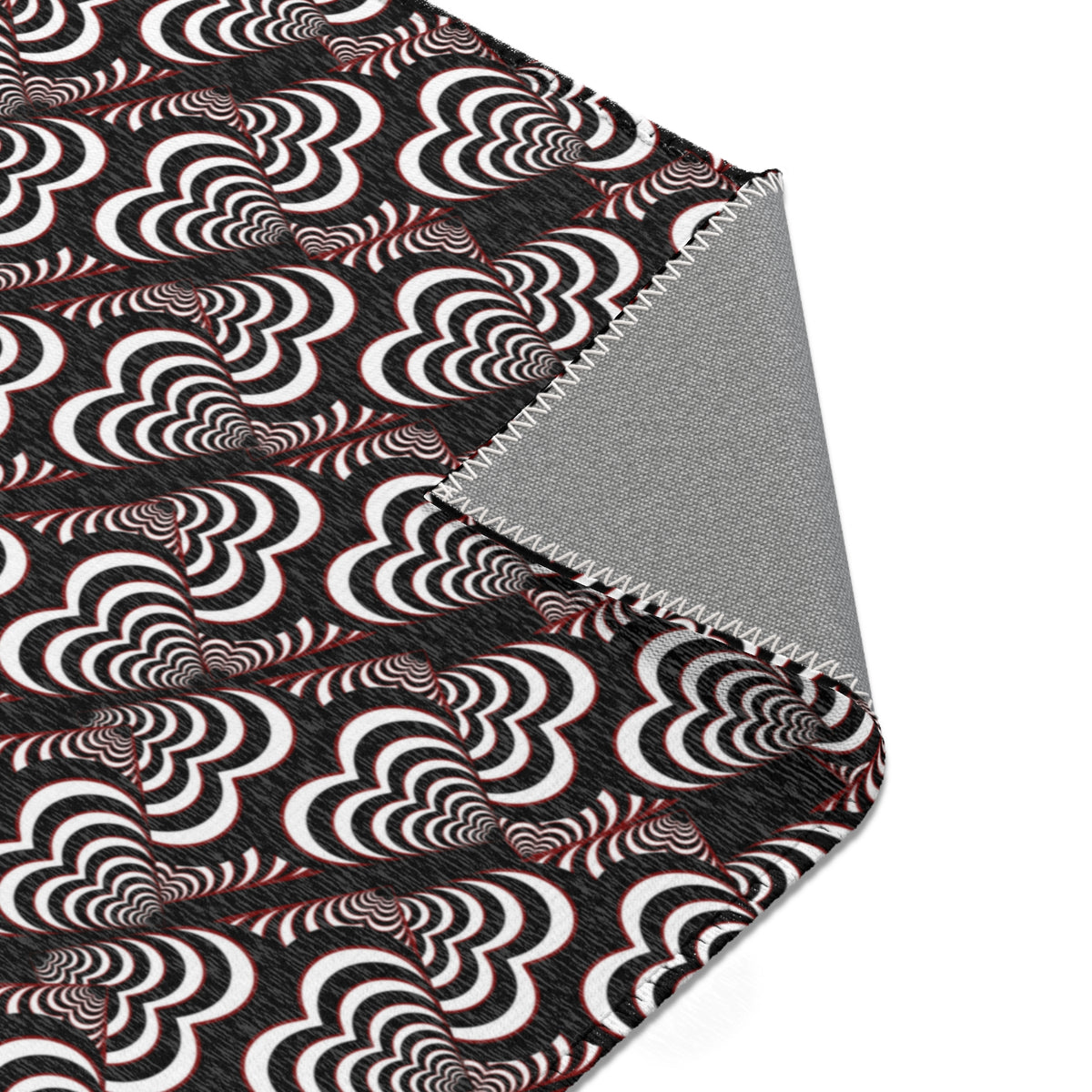 Retro Optical Wave Area Rug — Black, White & Red Geometric Pattern