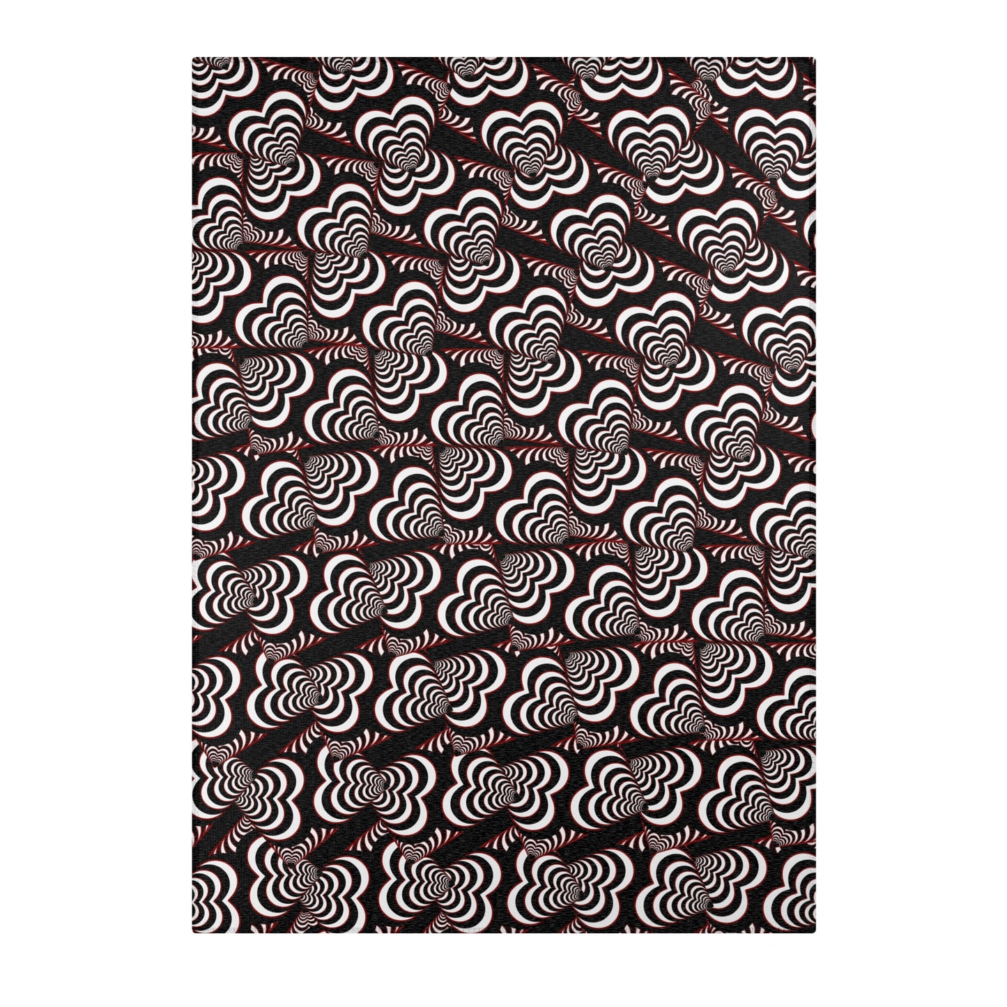 Retro Optical Wave Area Rug — Black, White & Red Geometric Pattern