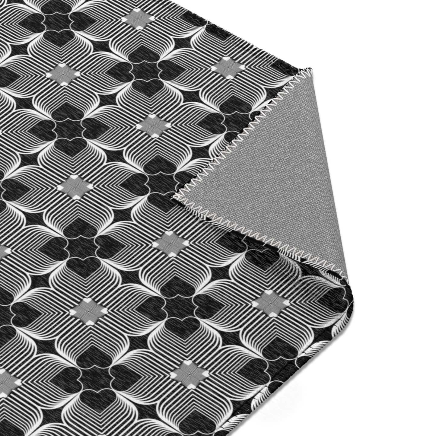 Michelin Hearts Area Rug — Black & White Tile Pattern