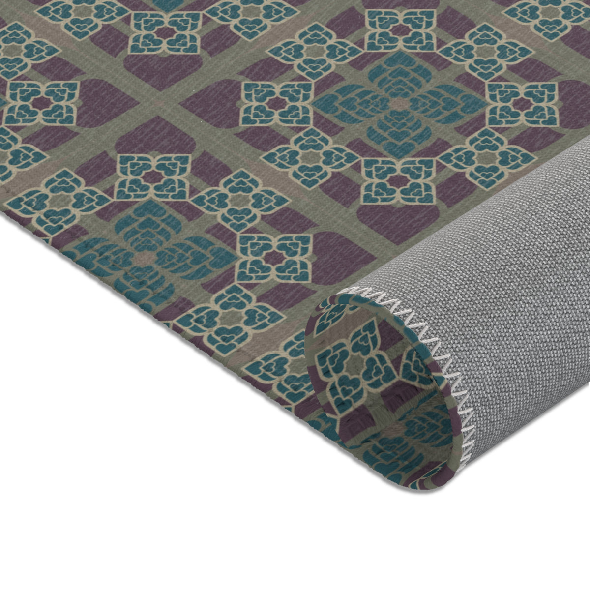 Heart Petals Rug — Teal & Plum Mosaic