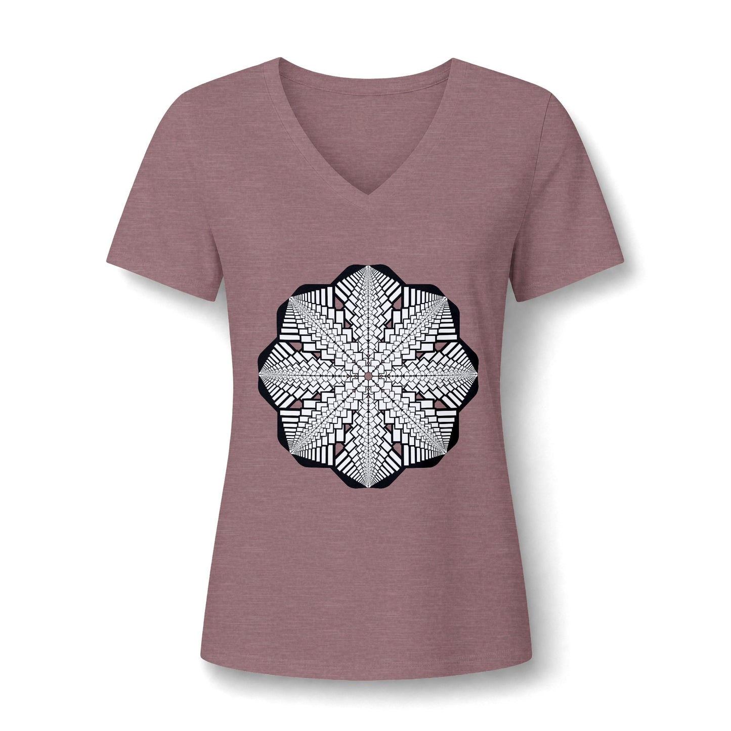 Women's V‑Neck Tee — Skeletal Lips Mandala