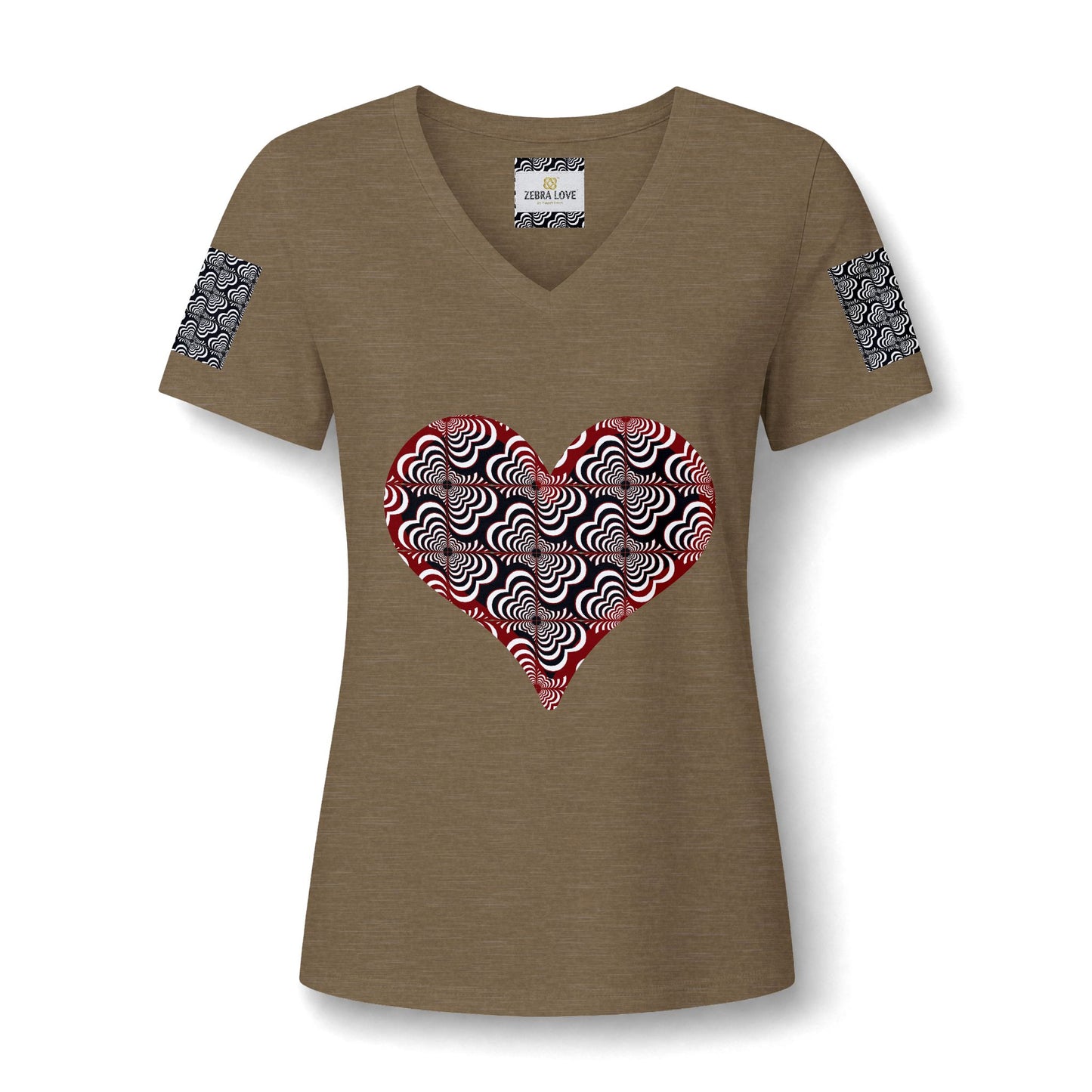 Womens V-Neck Tee — Zebra Love (TM) inside a heart!