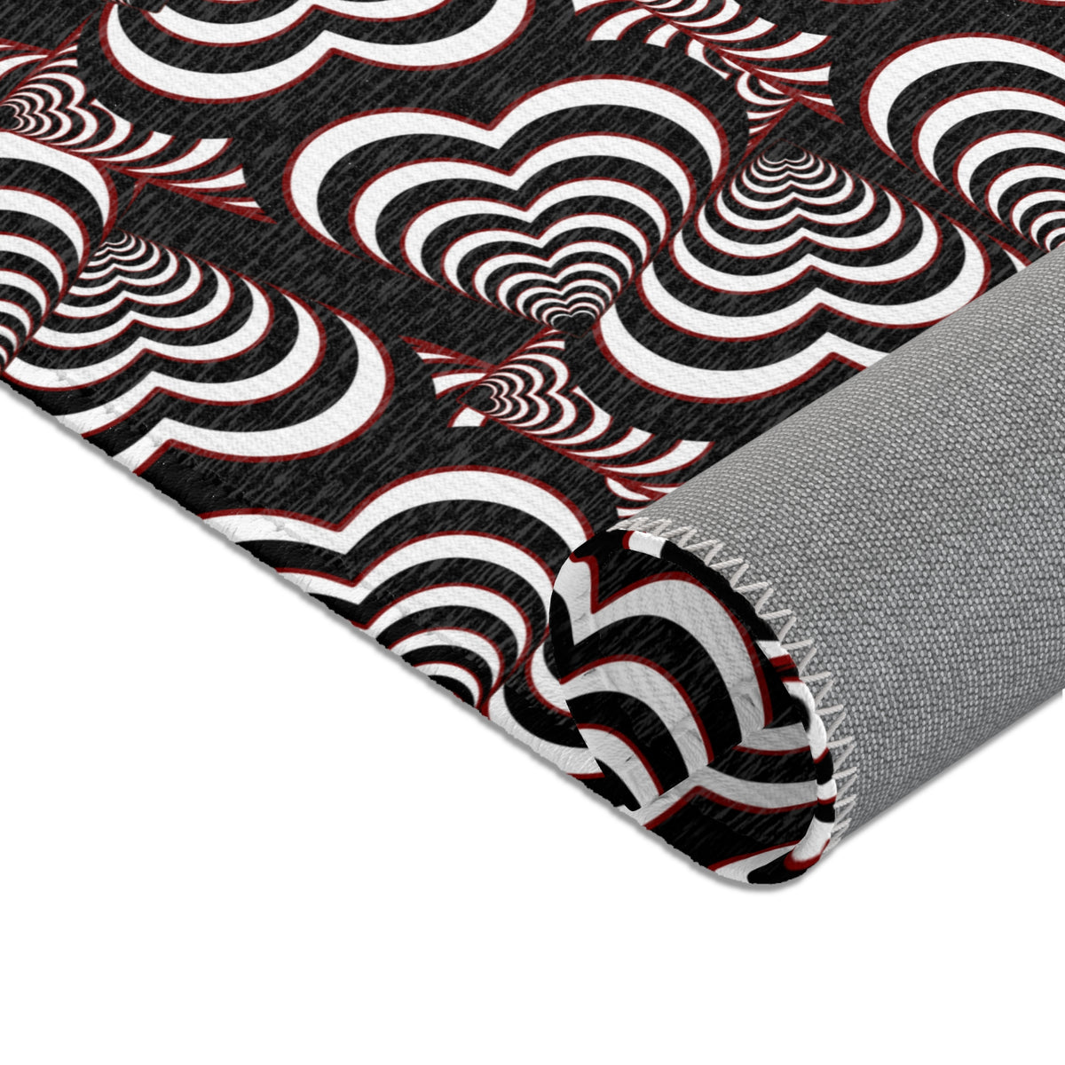 Retro Optical Wave Area Rug — Black, White & Red Geometric Pattern