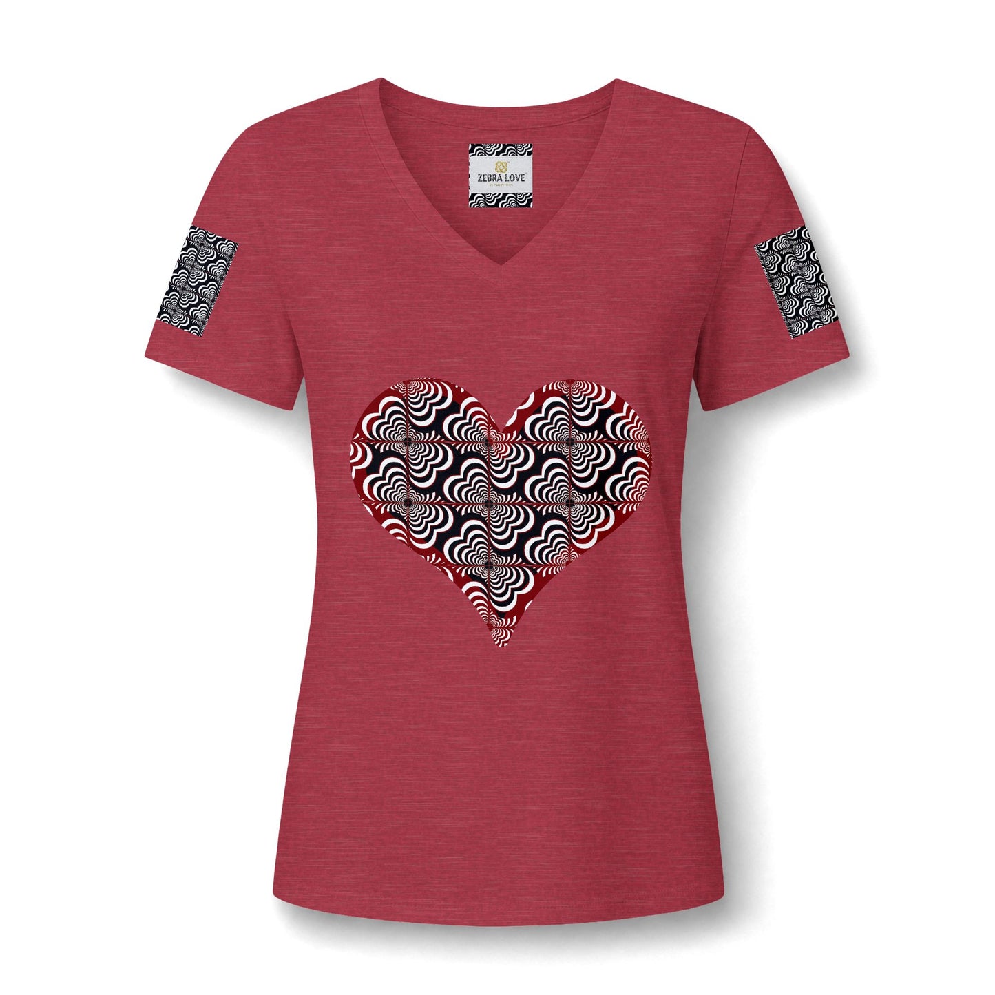 Womens V-Neck Tee — Zebra Love (TM) inside a heart!