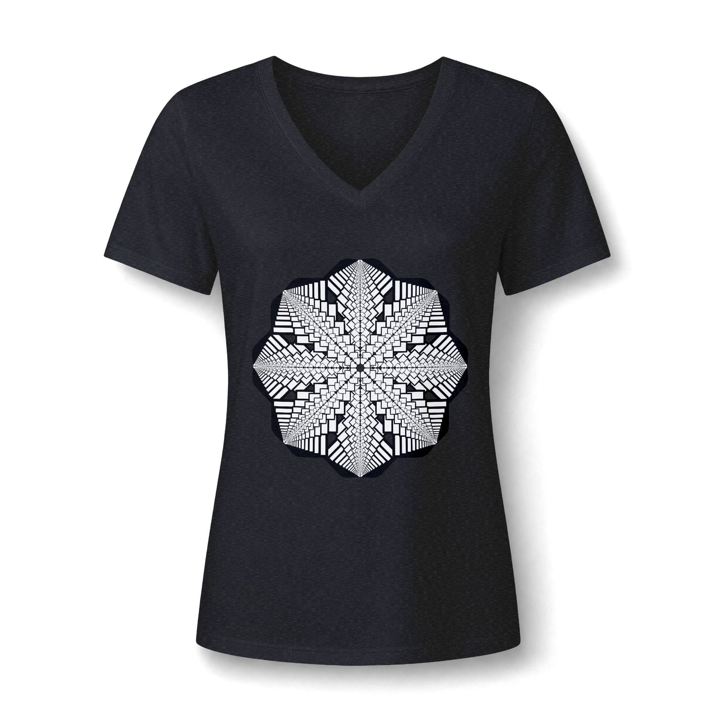 Women's V‑Neck Tee — Skeletal Lips Mandala