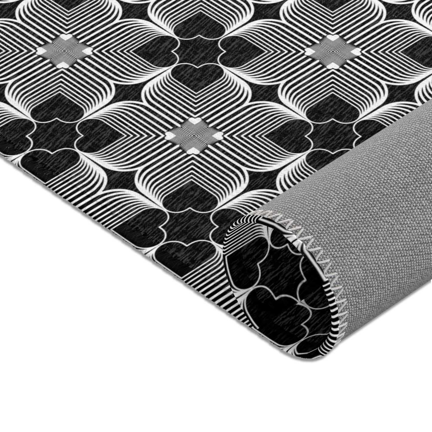 Michelin Hearts Area Rug — Black & White Tile Pattern