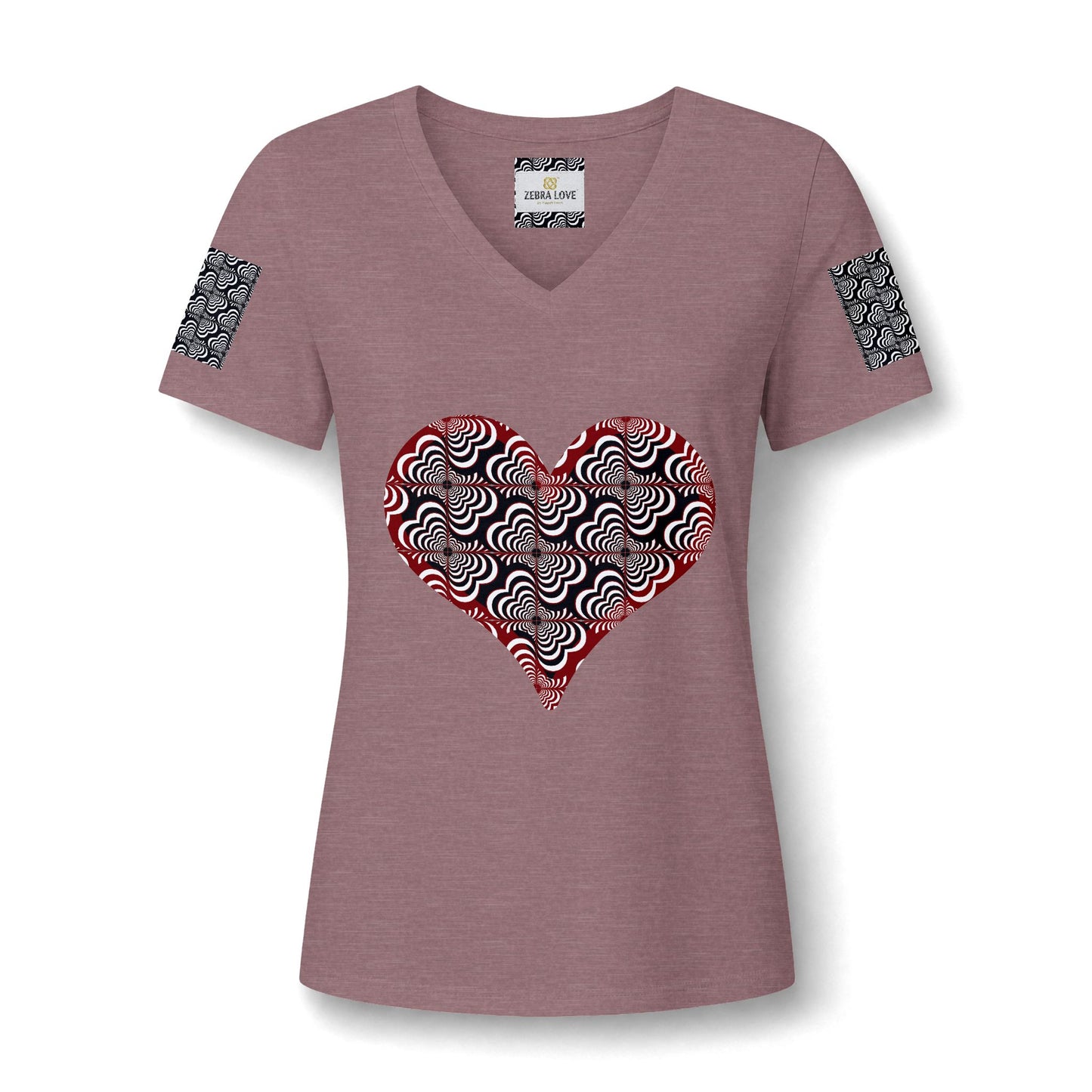 Womens V-Neck Tee — Zebra Love (TM) inside a heart!