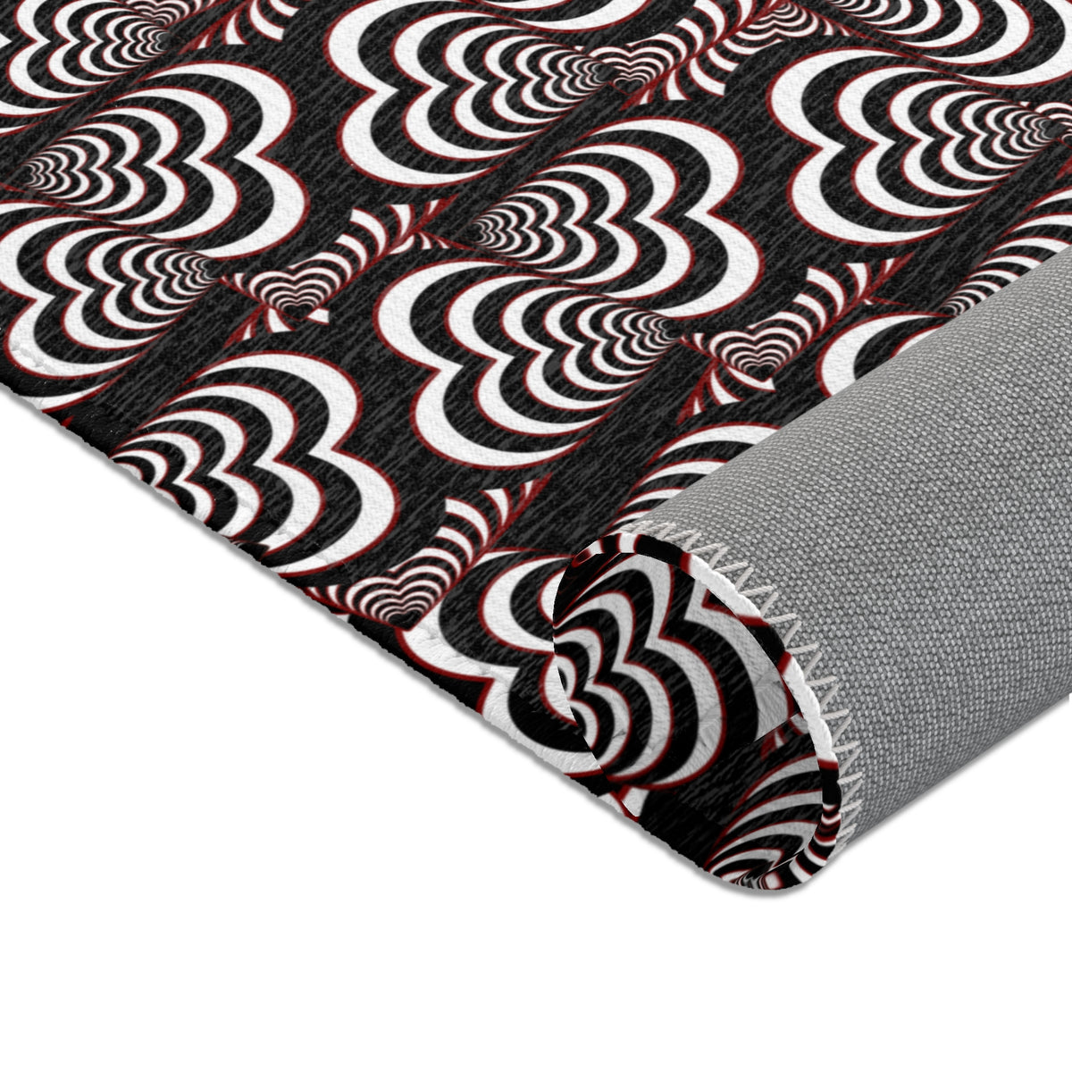 Retro Optical Wave Area Rug — Black, White & Red Geometric Pattern