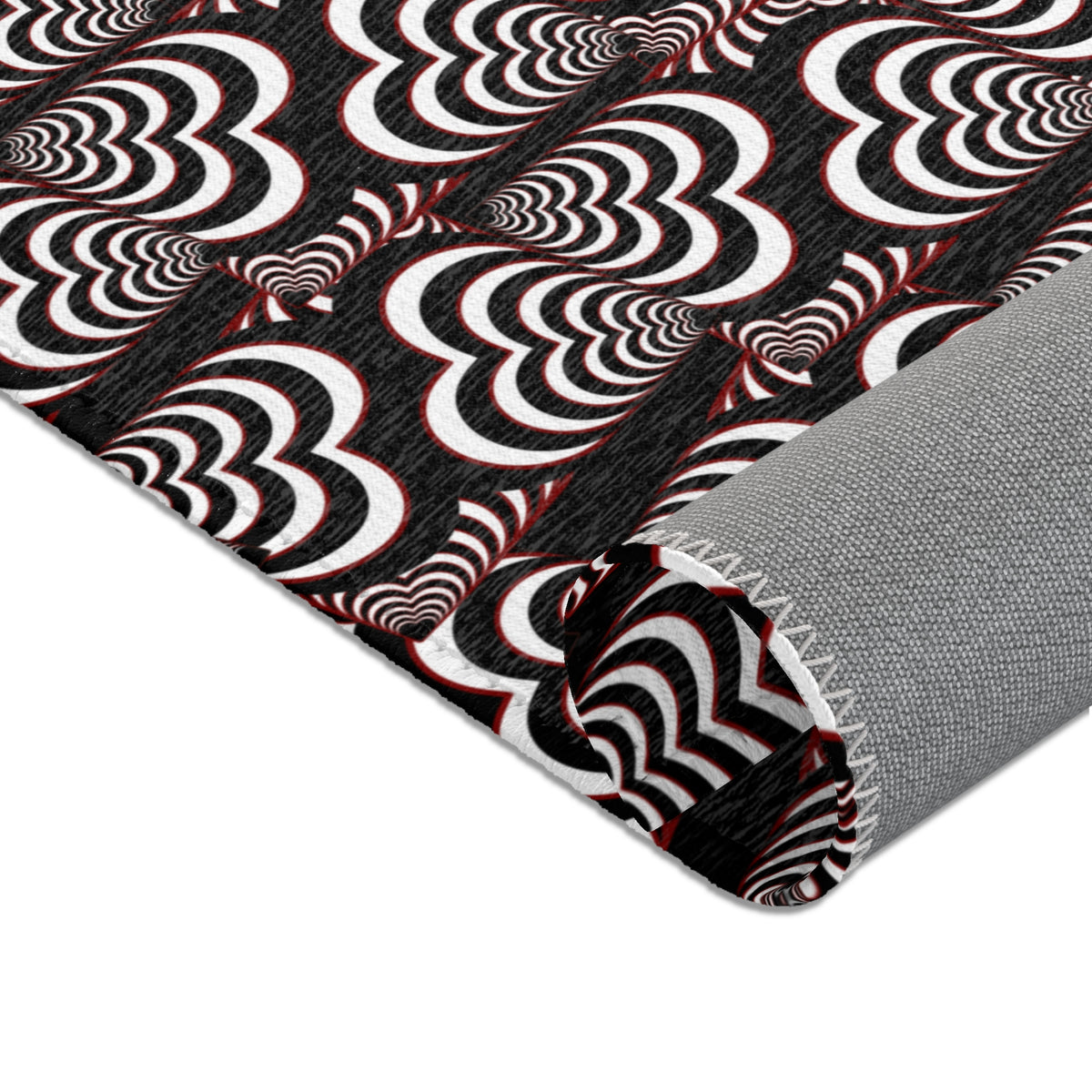 Retro Optical Wave Area Rug — Black, White & Red Geometric Pattern