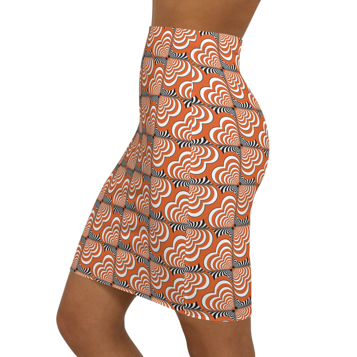Halloween/Fall Zebra Love™ Pencil Skirt — Mid‑Waist- Orange Black & White