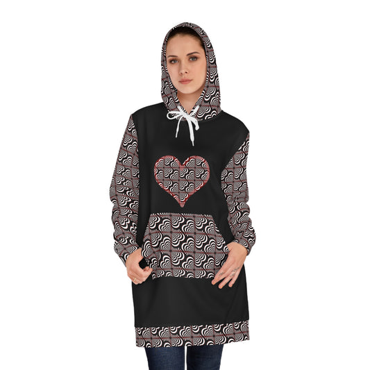 Zebra Love™ Hoodie Dress —Black, White & Dark Red