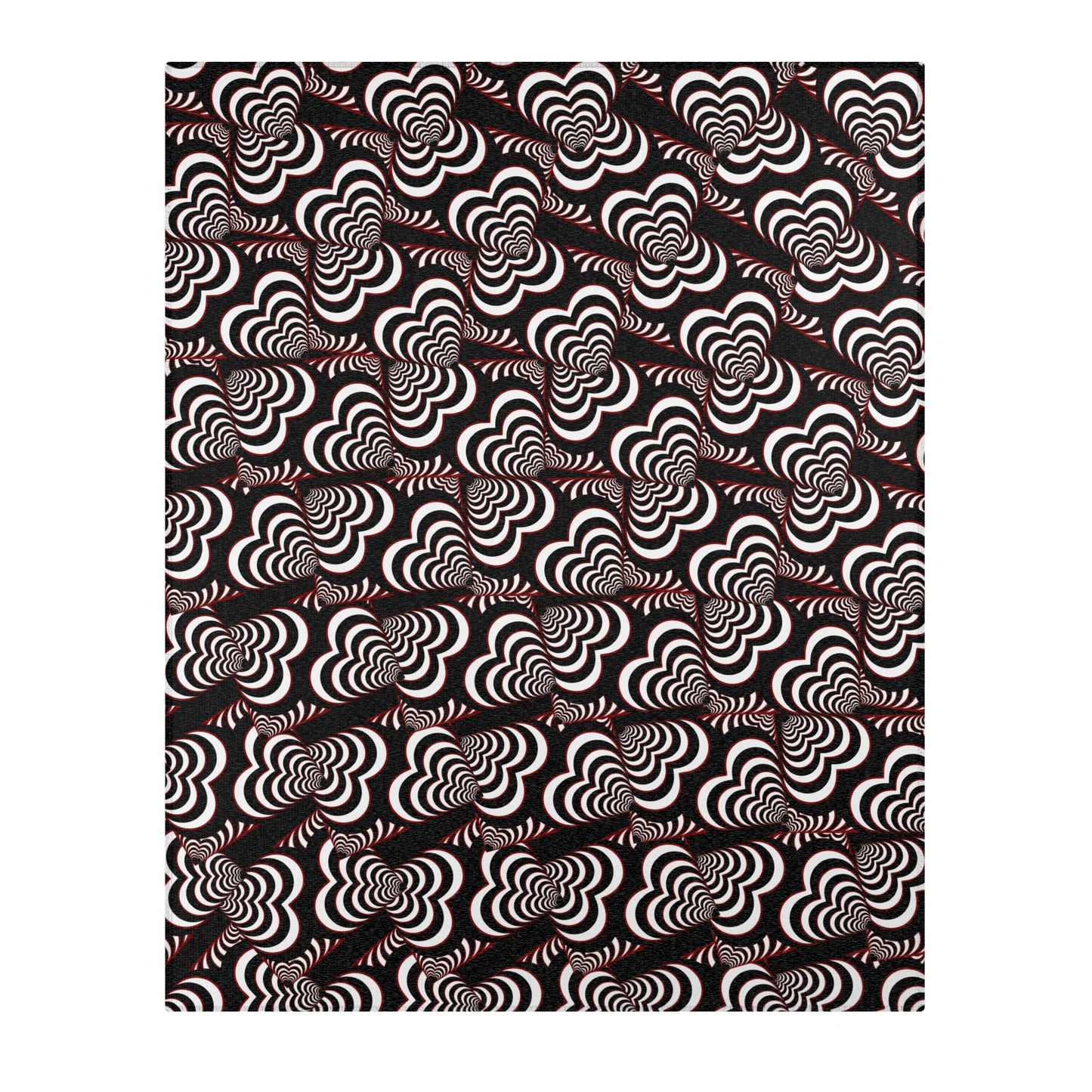 Retro Optical Wave Area Rug — Black, White & Red Geometric Pattern