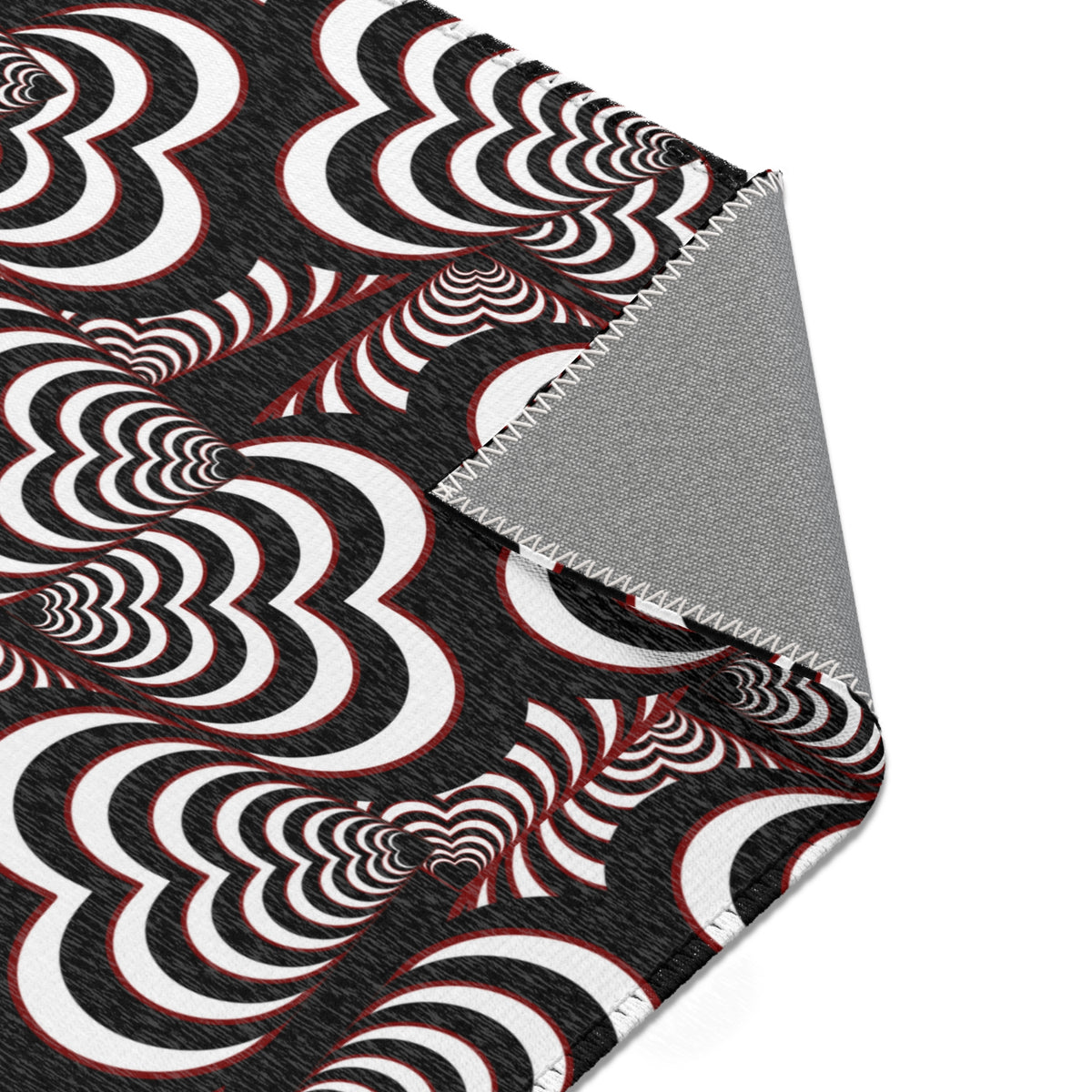 Retro Optical Wave Area Rug — Black, White & Red Geometric Pattern
