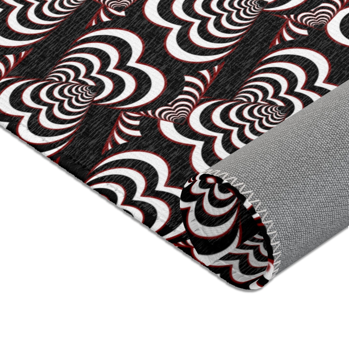 Retro Optical Wave Area Rug — Black, White & Red Geometric Pattern