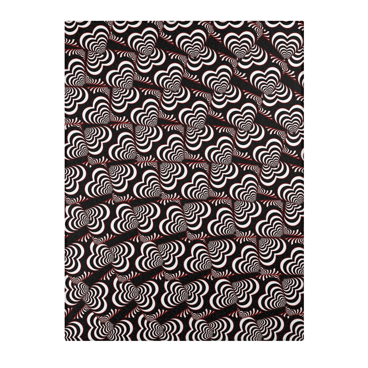 Retro Optical Wave Area Rug — Black, White & Red Geometric Pattern
