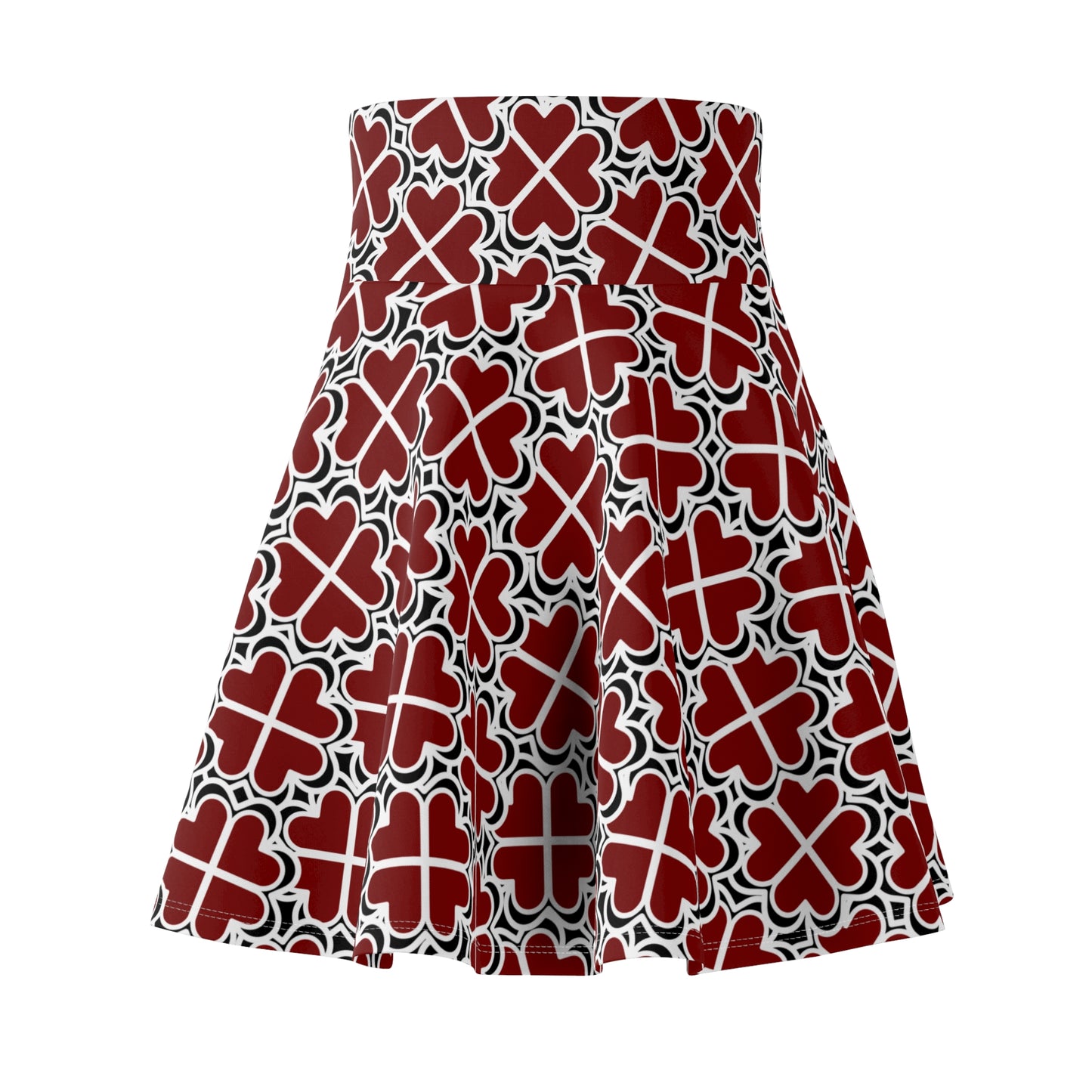 Red Heart Flower Pattern Skater Skirt — Floral Geometric Casual Summer