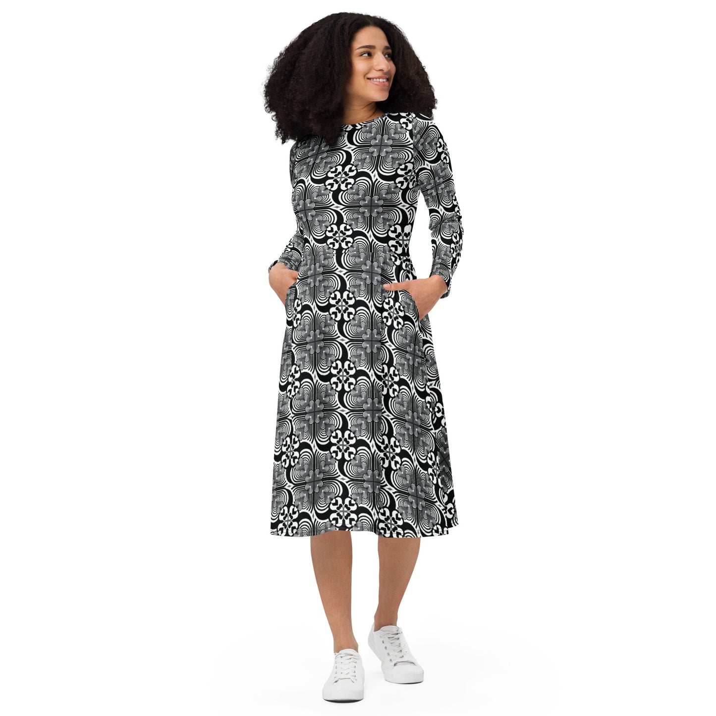 F2 "Ice cream" Zebra Love™ Long sleeve midi dress