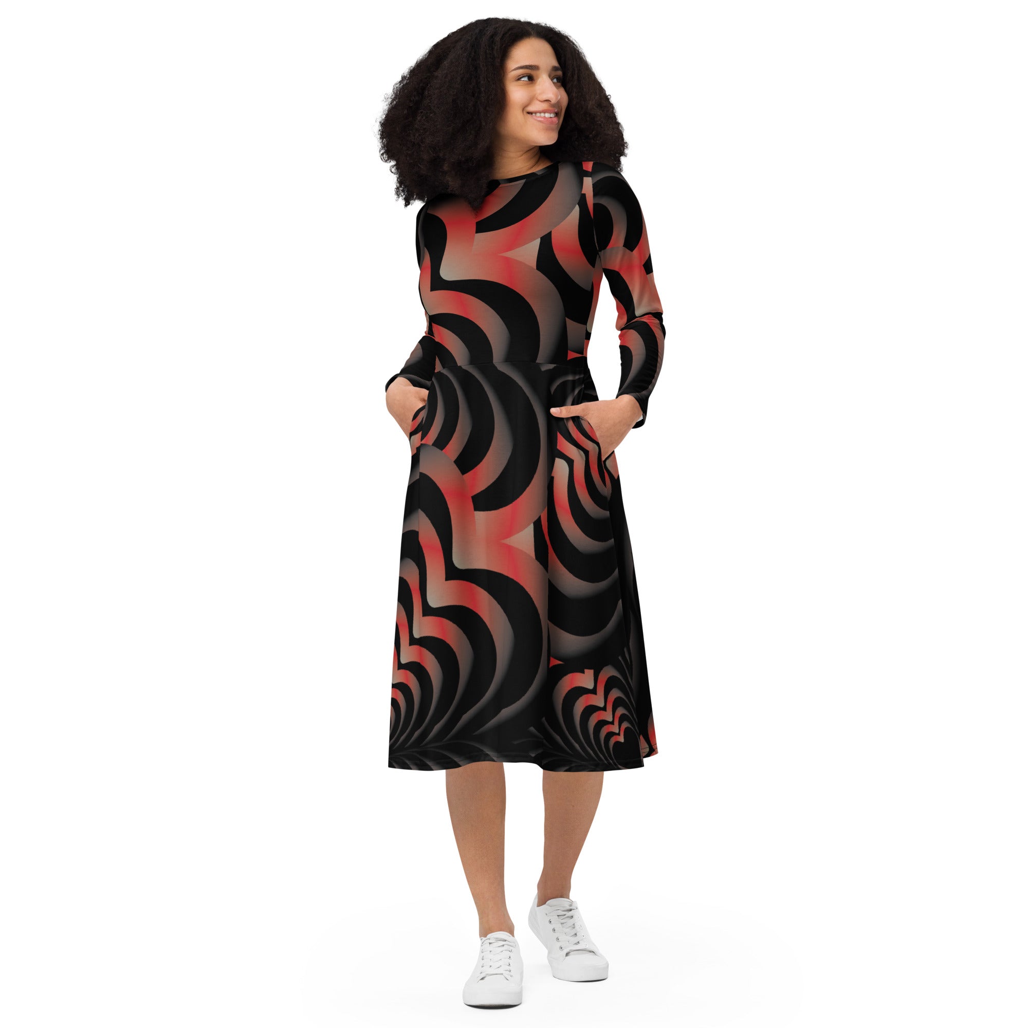 Outlet MANDALA All-over print long sleeve midi dress