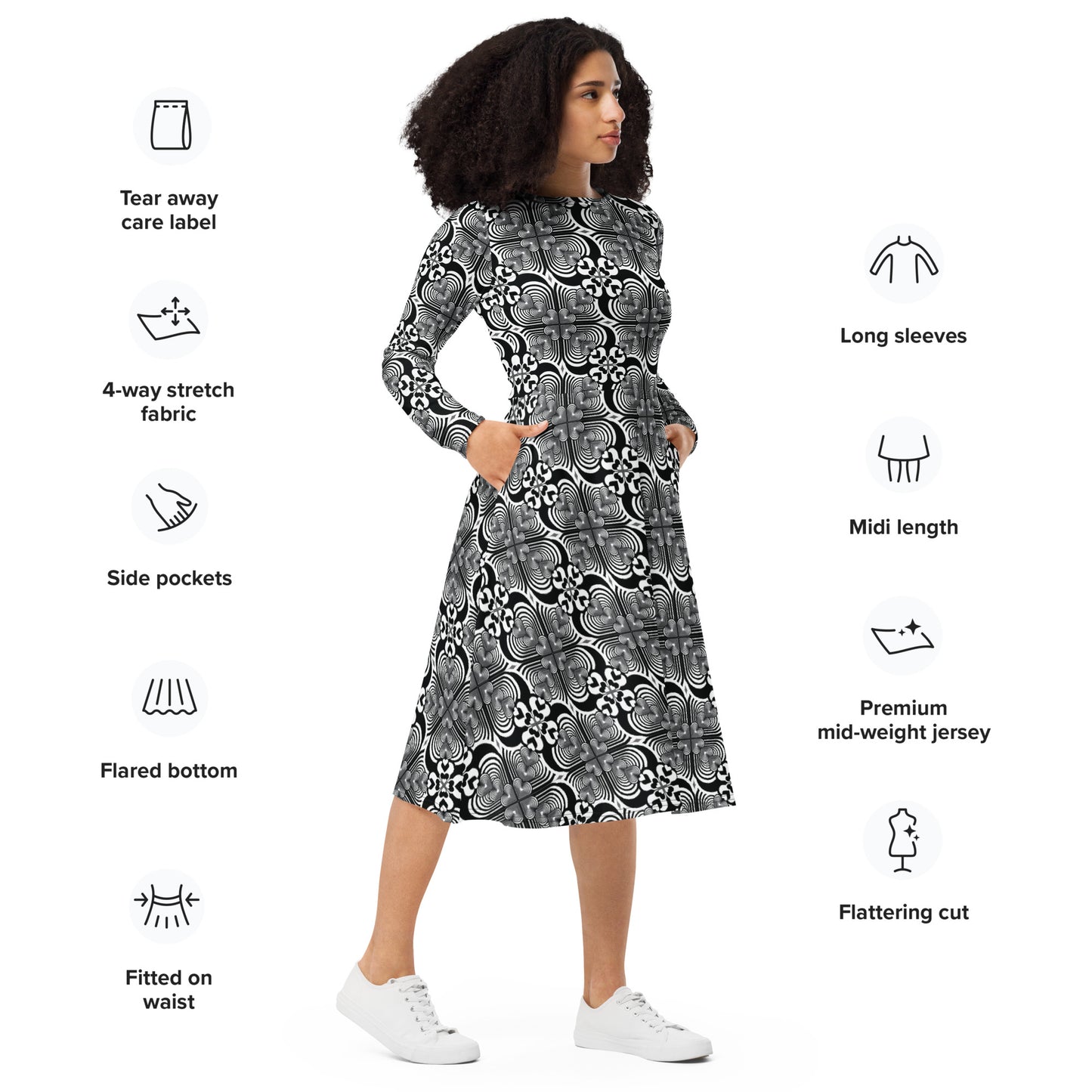 F2 "Ice cream" Zebra Love™ Long sleeve midi dress