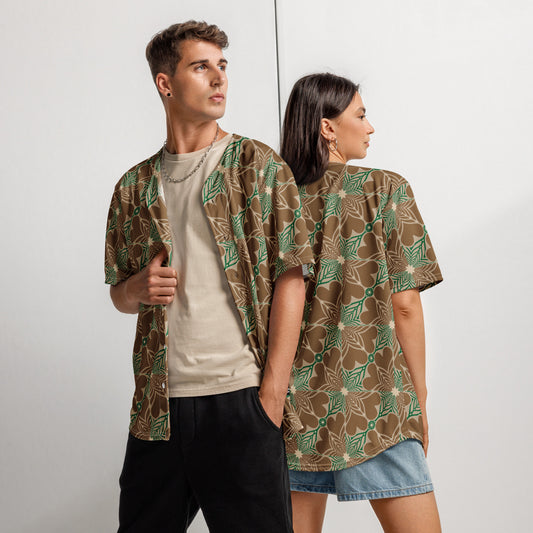 Unisex Sunburst with green and brown Recycled baseball jersey shirt