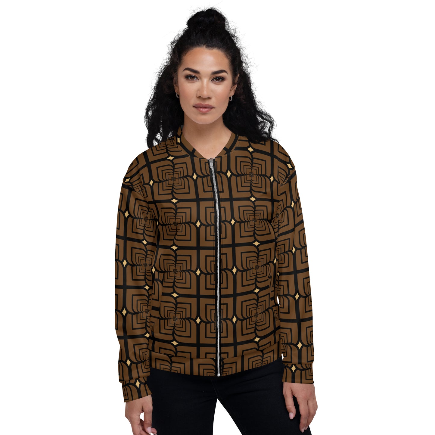 Petal Zebra in Brown Unisex Bomber Jacket