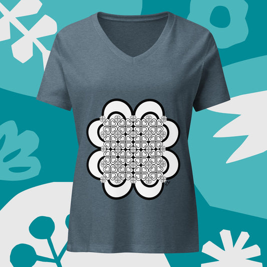 Color-Your-Own Heart Mandalas 5, Women’s relaxed v-neck t-shirt