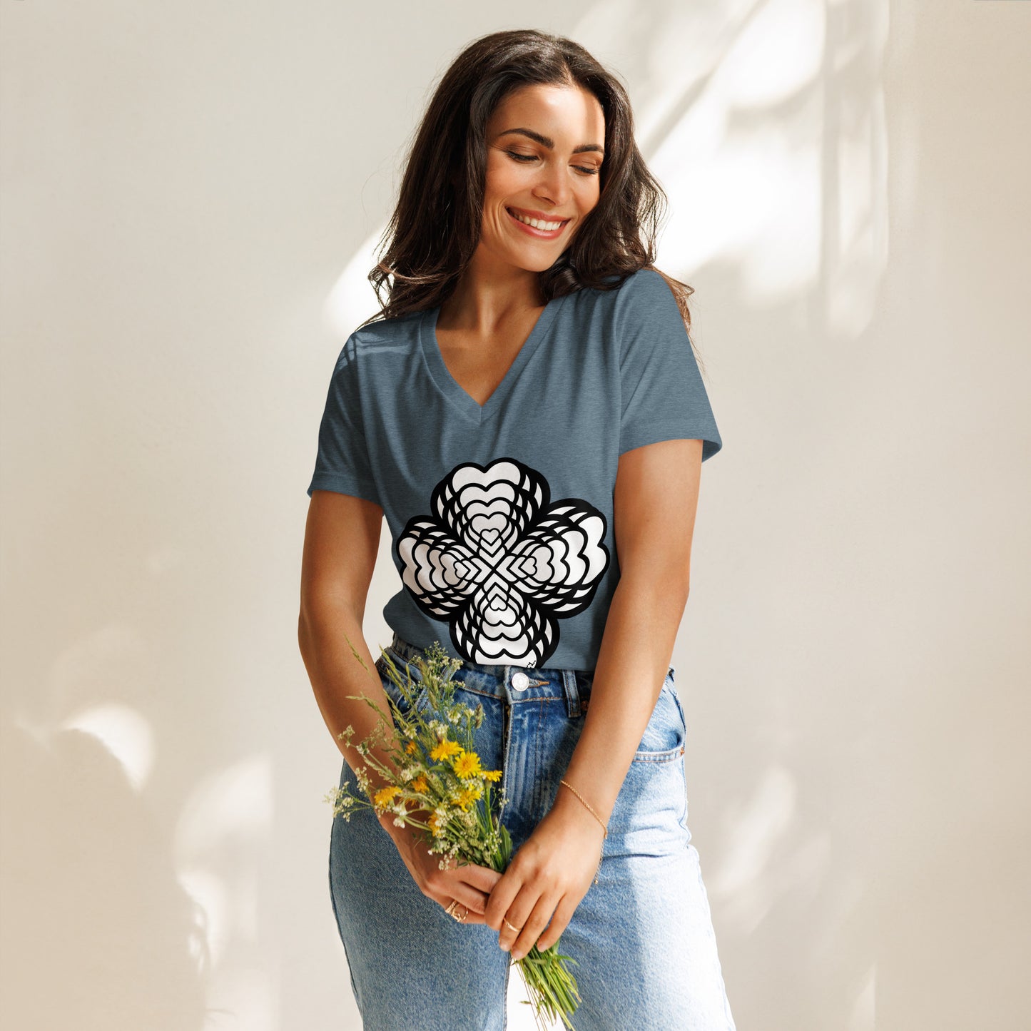 Color Your Own Heart Mandala 3, Women’s relaxed v-neck t-shirt